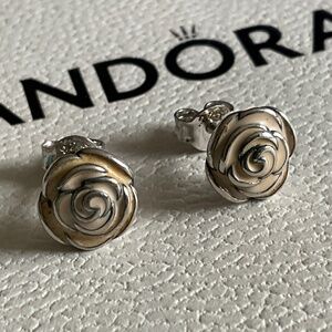 Pandora Silver and Gold Rose Earrings